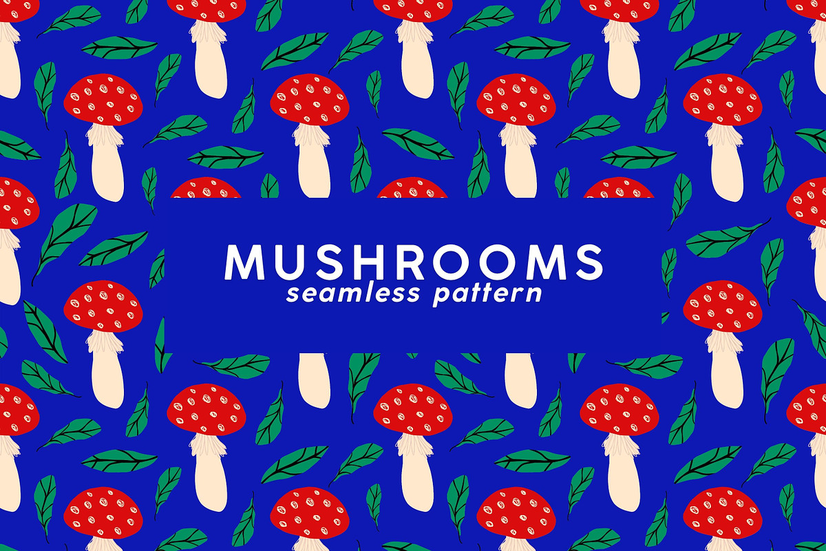 Hand Drawn Pattern with Mushrooms, a Pattern Graphic by Art's and patterns (Photo 1 of 3)