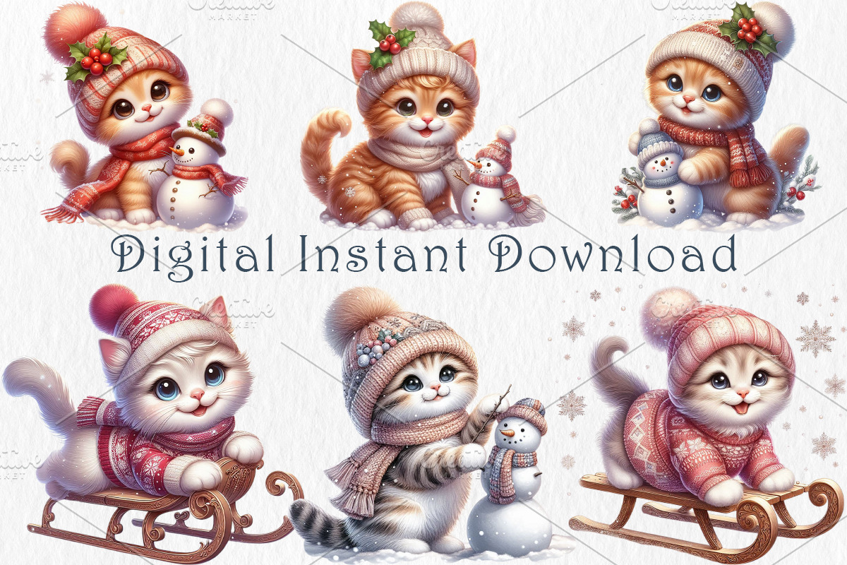 Christmas Kittens Clipart Bundle., an Animal Illustration by GalaDesign03 (Photo 3 of 6)