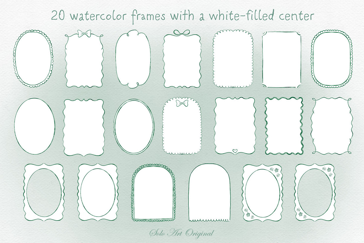 Sage Green Watercolor Bows Frames, a Background Graphic by Solo Art Original (Photo 5 of 14)