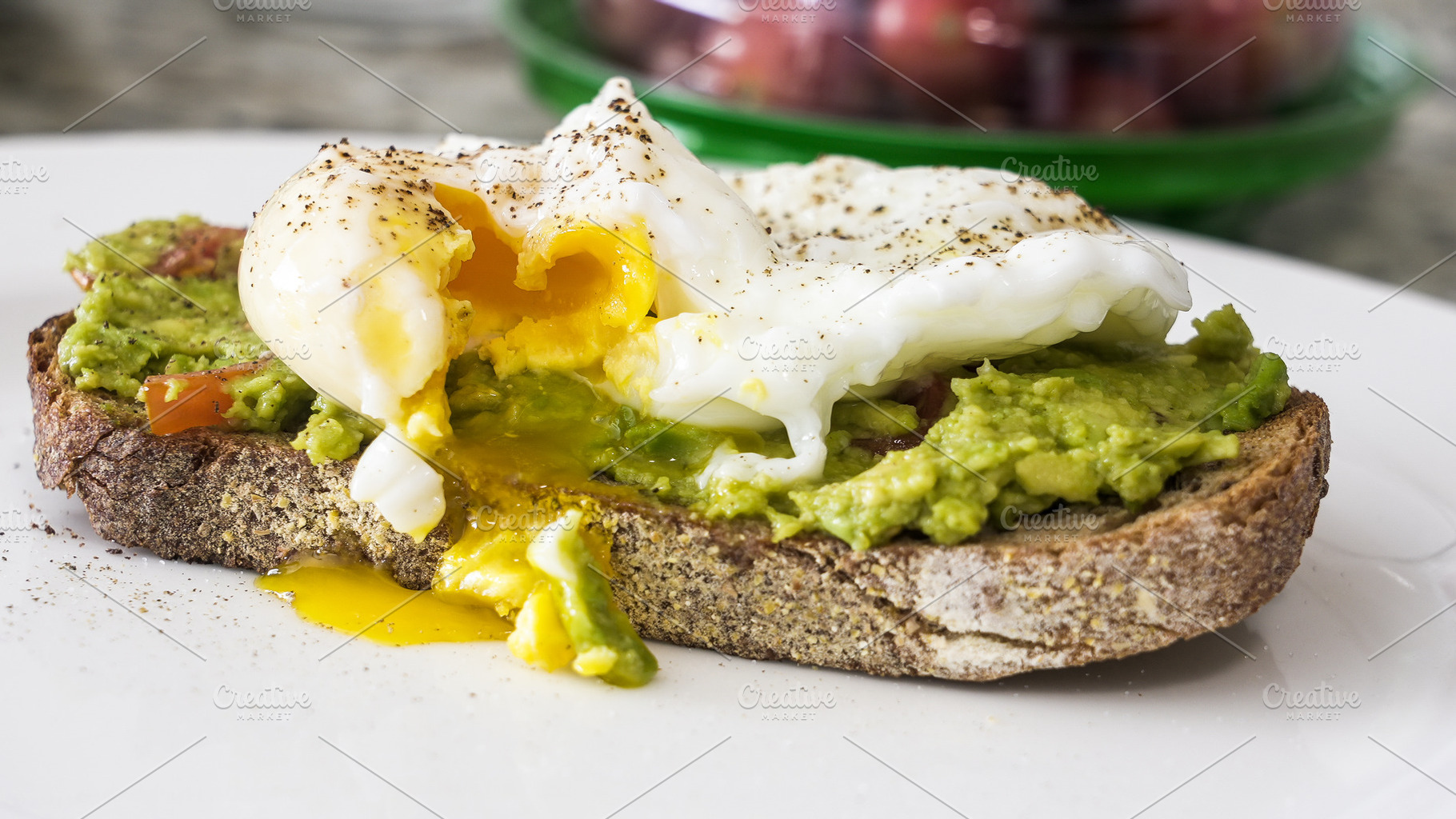 Avocado toast with poached egg and r, a Food & Drink Photo by 1miromiro