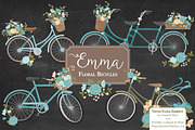 Vintage Blue Floral Bicycles, an Illustration by Amanda Ilkov (Thumbnail 2 of 5)