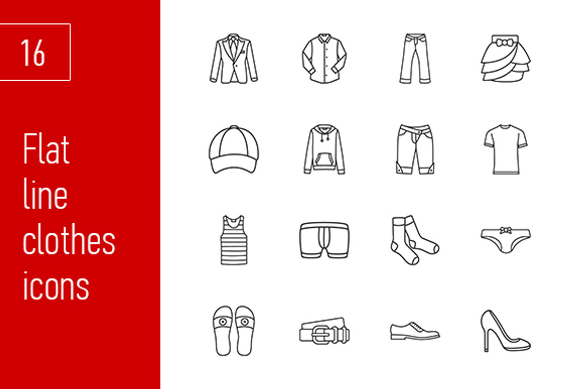 sixteen modern clothes icons, an Outline Icon by Anton
