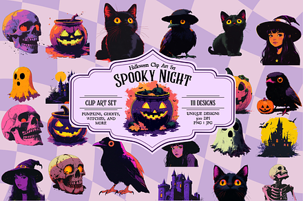 Spooky Night Halloween Clip Art Set