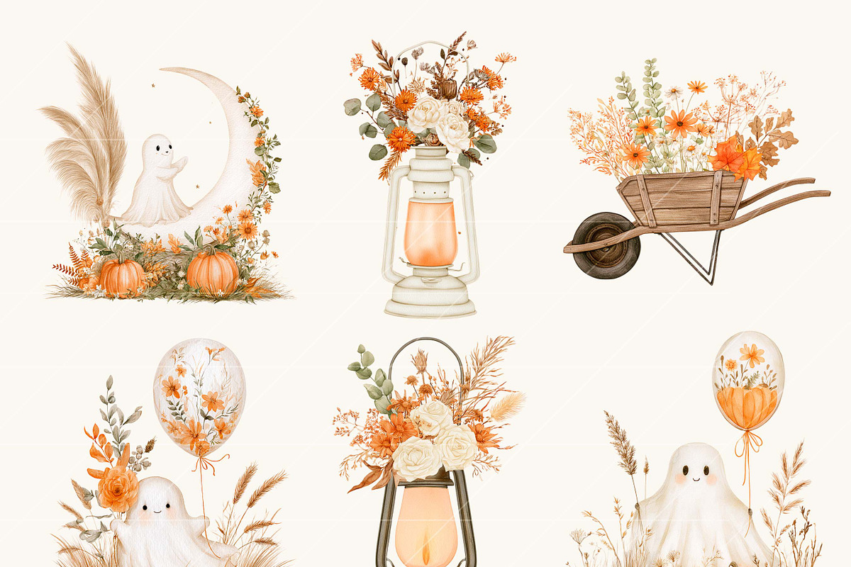 Cute Ghost Halloween Clipart Bundle, a Seasonal Illustration by BusyDaydesign (Photo 6 of 9)