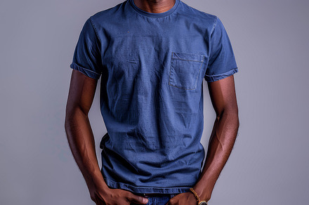 Man Wearing Stylish Blue T-Shirt on Studio Background, a Photo by AS photostudio