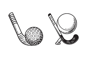 Field Hockey Stick and Ball Vectors