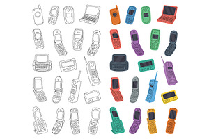 Retro phones in vertical banner, a Technology Illustration by GraphiShop