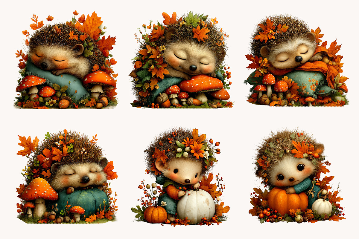 Whimsical Autumn Hedgehog Clipart, a Seasonal Illustration by Designworld (Photo 3 of 10)
