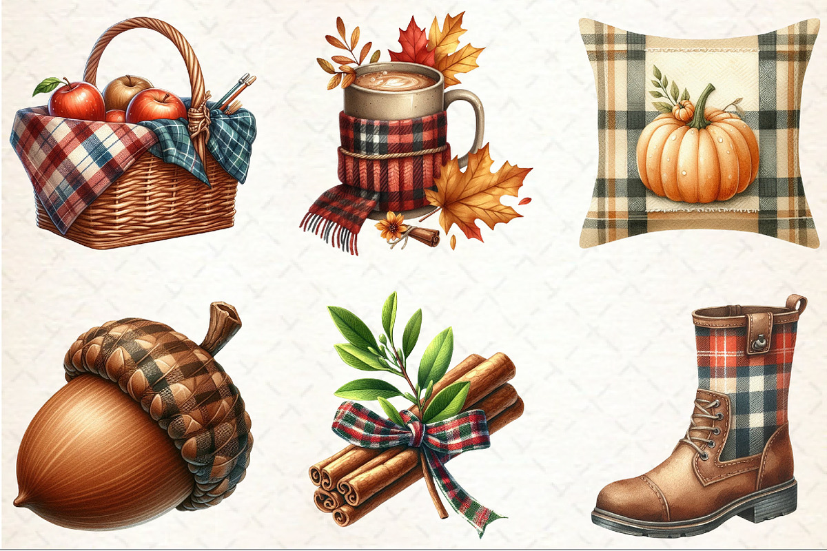 Watercolor Plaid Autumn Clipart, an Illustration by Rose Art (Photo 3 of 7)