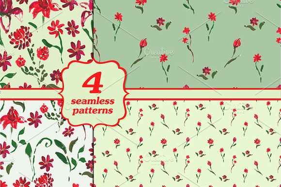 Set of four seamless floral patterns preview 6
