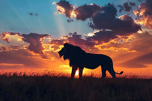 Lion Silhouette at Sunset, an Animal Photo by Ales Munt