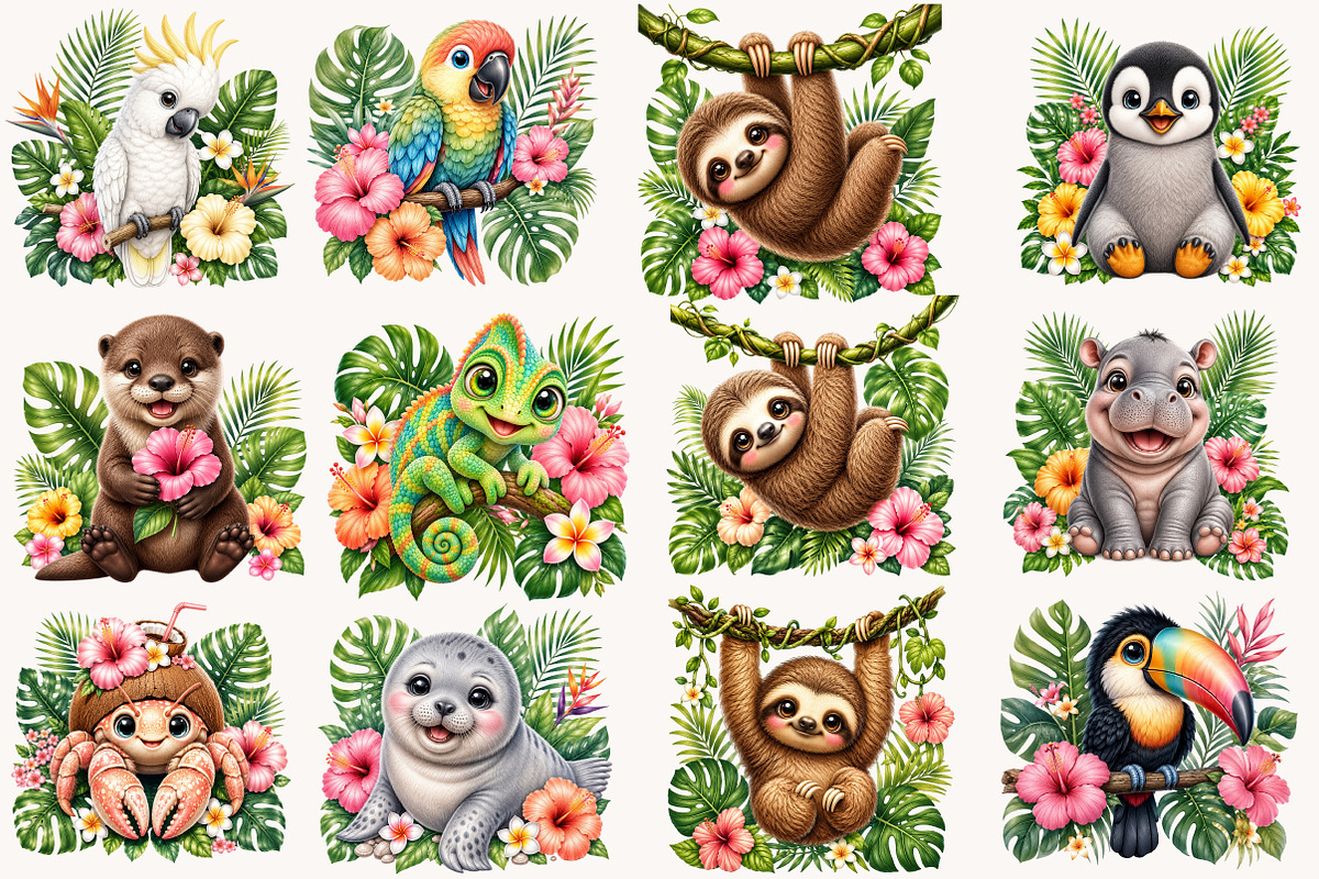 Watercolor Tropical Animals Clipart, a Seasonal Illustration by Designworld (Photo 3 of 4)