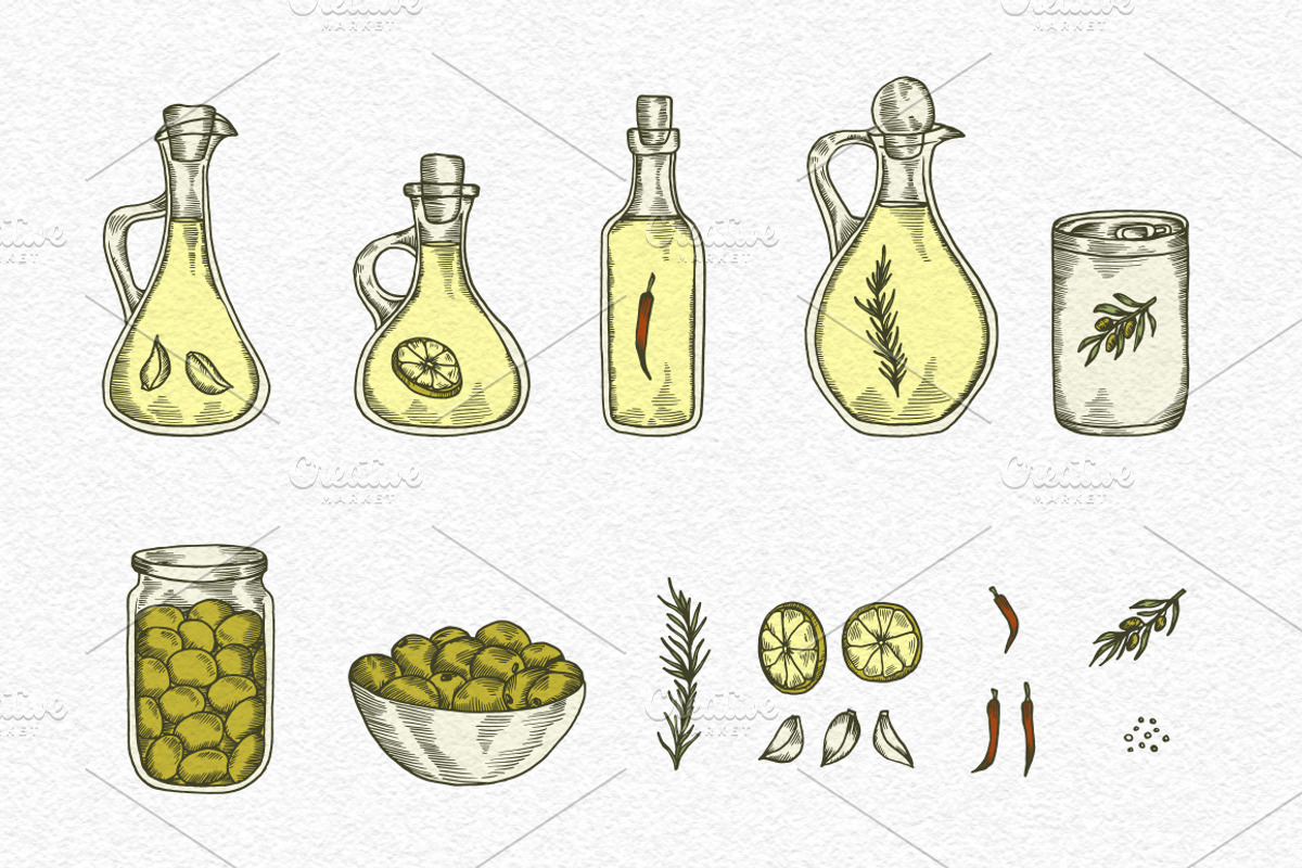 Olive Vintage Graphics Set, a Decorative Illustration by Chelovector (Photo 3 of 5)