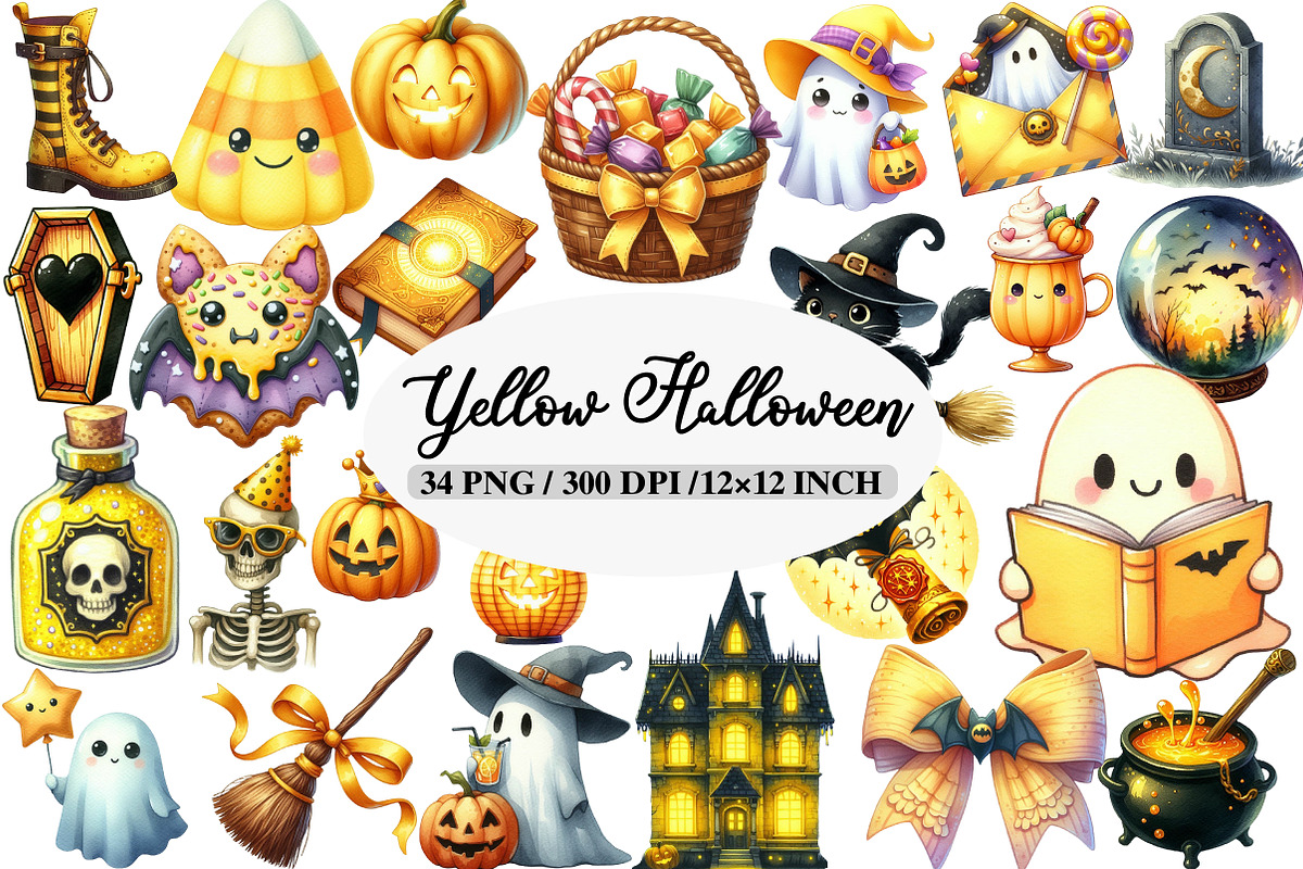Yellow Halloween Clipart Sublimation, an Illustration by Daily.Designs (Photo 1 of 5)