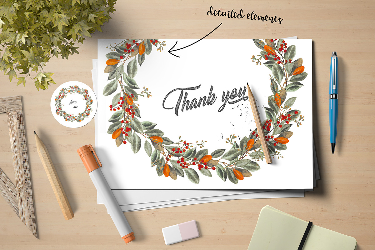 Wreath with berries and ficus leaves, a Decorative Illustration by OctopusRider (Photo 2 of 3)