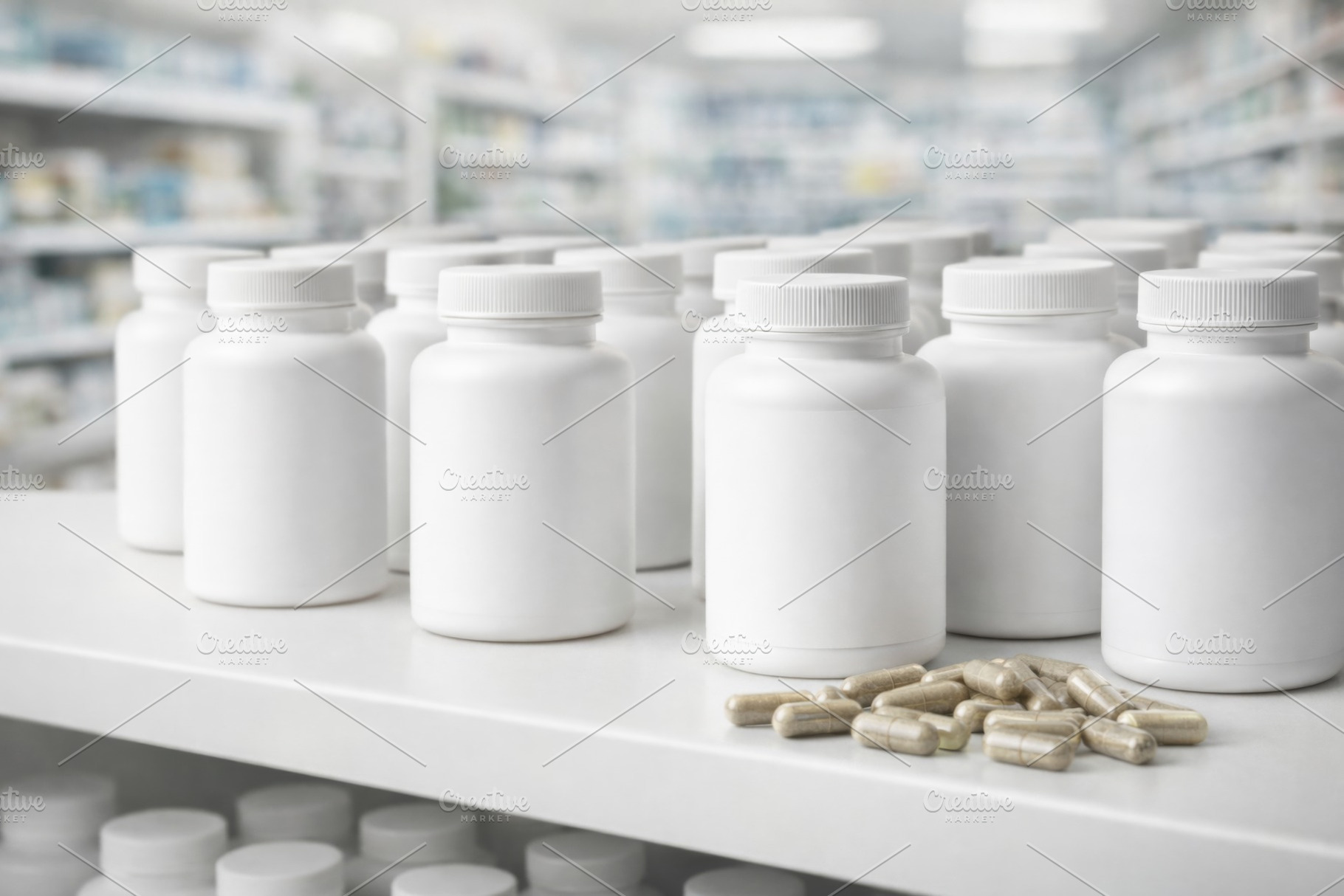 Herbal supplements in white bottles in laboratory setting with c, a Photo by Dvoevnore photos
