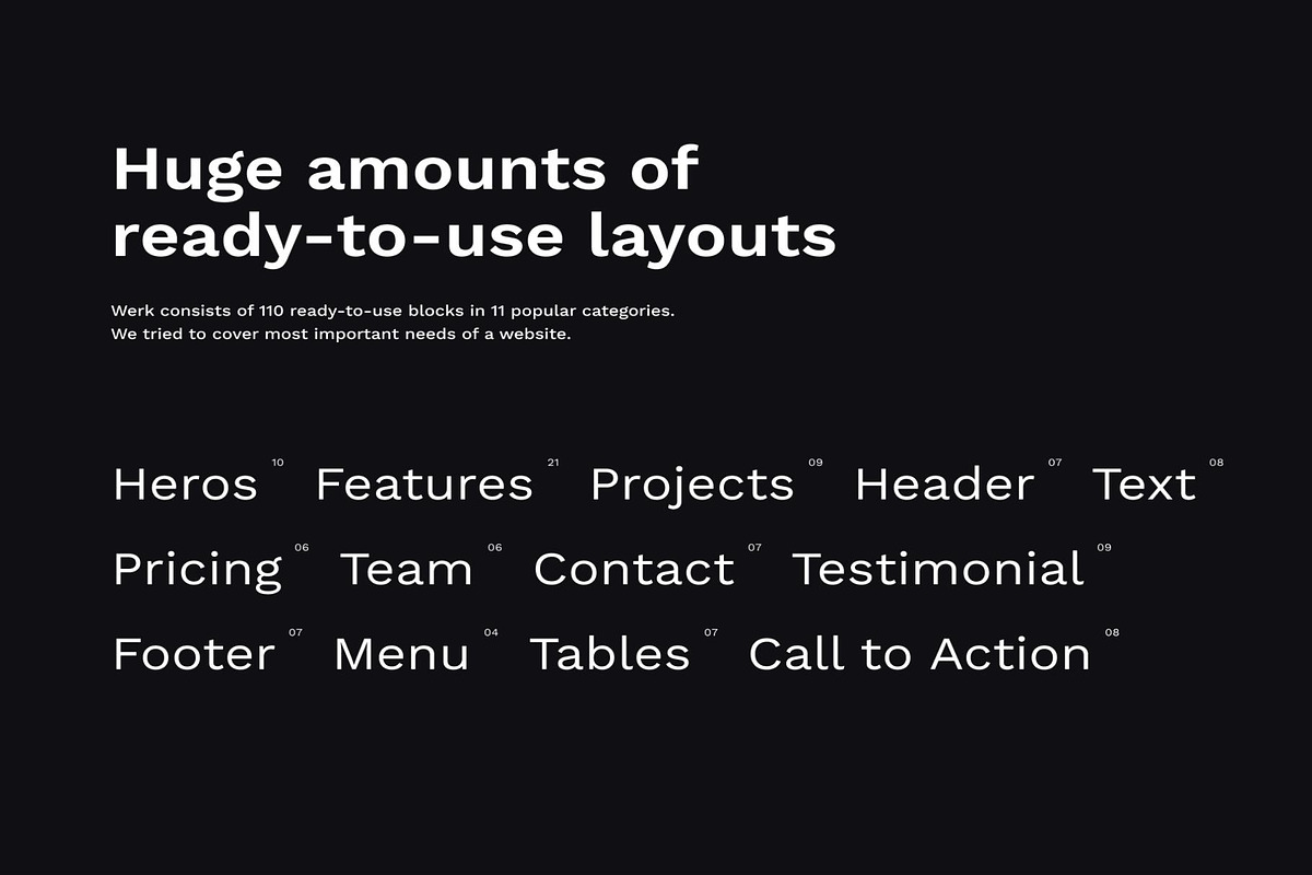 Werk UIKit 110 modern website layout, an UI Kit Template by Creative Perspective (Photo 3 of 10)