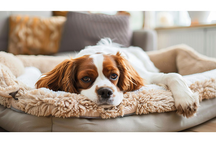 Adorable Dog Relaxing on Cozy Bed at, an Animal Photo by Lermont51