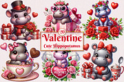 Valentine Cute Hippopotamus Clipart, a Seasonal Illustration by Craft Nest (Thumbnail 1 of 5)