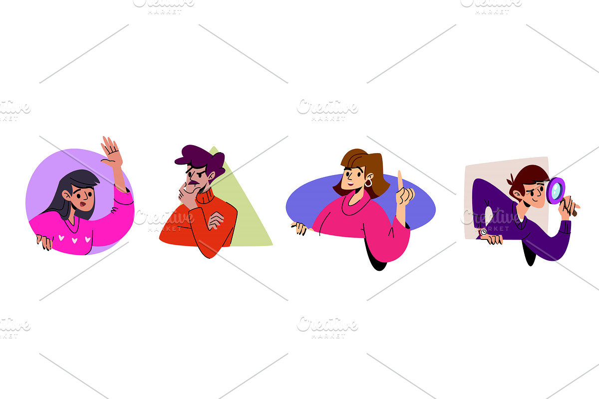 Peeking character illustrations set, a Person Illustration by art PVP - market