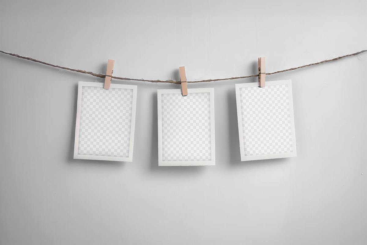Three Photo Hanging with Pegs Mockup, a Product Mockup by Custom Scene (Photo 2 of 5)