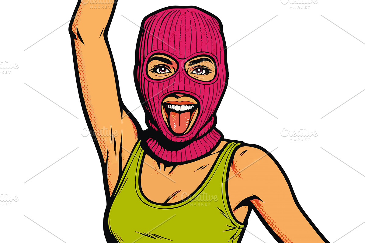 Playful woman in ski mask comic, an Object Illustration by AlexArt