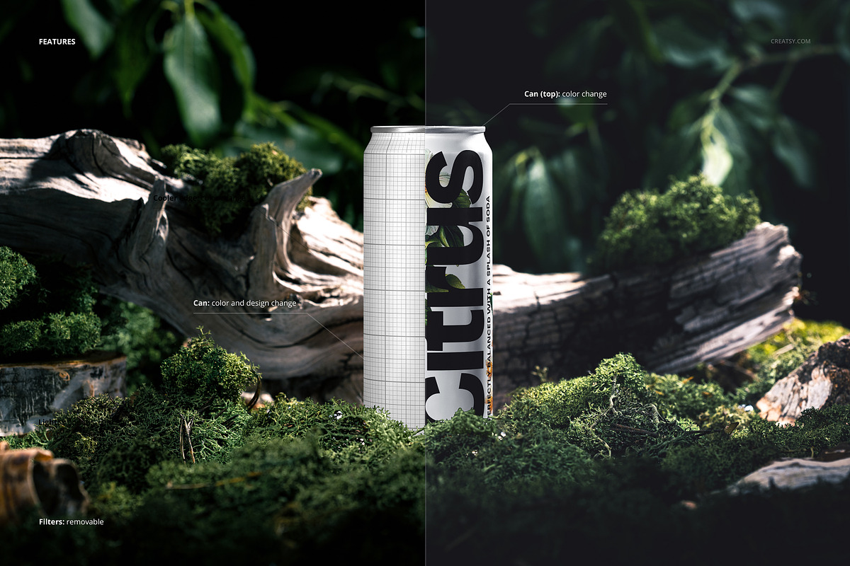 330ml Can Mockup - Forest Nature, a Packaging Mockup by creatsy5 (Photo 2 of 3)