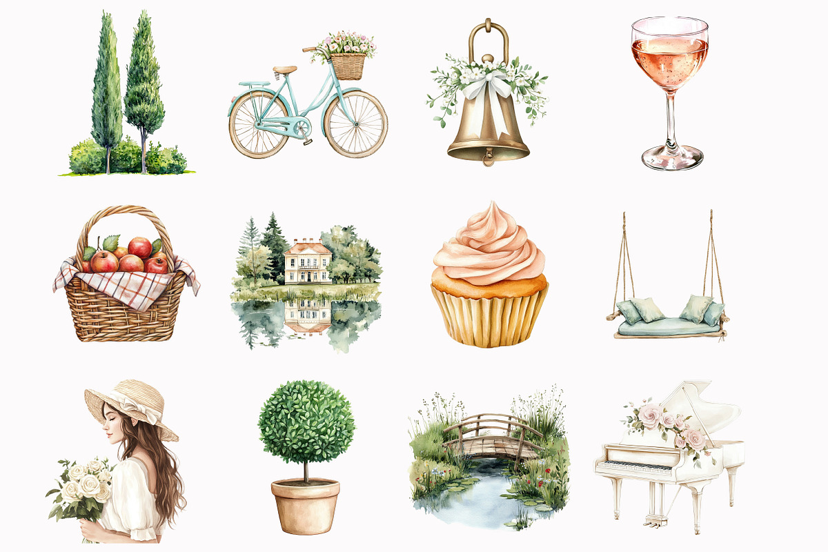 Watercolor Summer Château Clipart, an Illustration by Design Market (Photo 2 of 5)
