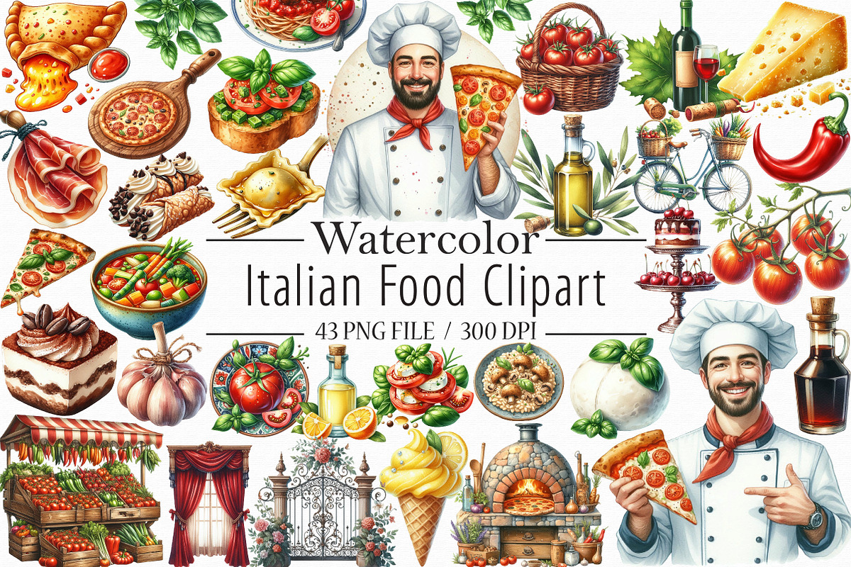 Watercolor Italian Food Clipart, an Illustration by Libby Wishes (Photo 1 of 6)