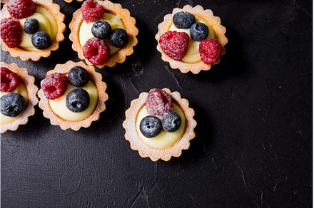 Delicious blueberry tartalets with, a Food & Drink Photo by oksix