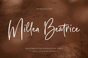 Millea Beatrice Signature Font, a Script Font by Kotak Kuning Studio (Thumbnail 1 of 9)