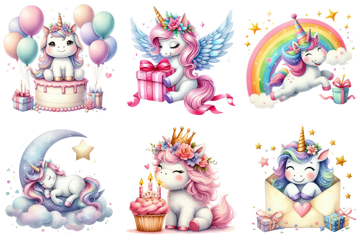 Unicorn Birthday Sublimation Clipart, an Illustration by Sublimation Artist (Photo 2 of 6)