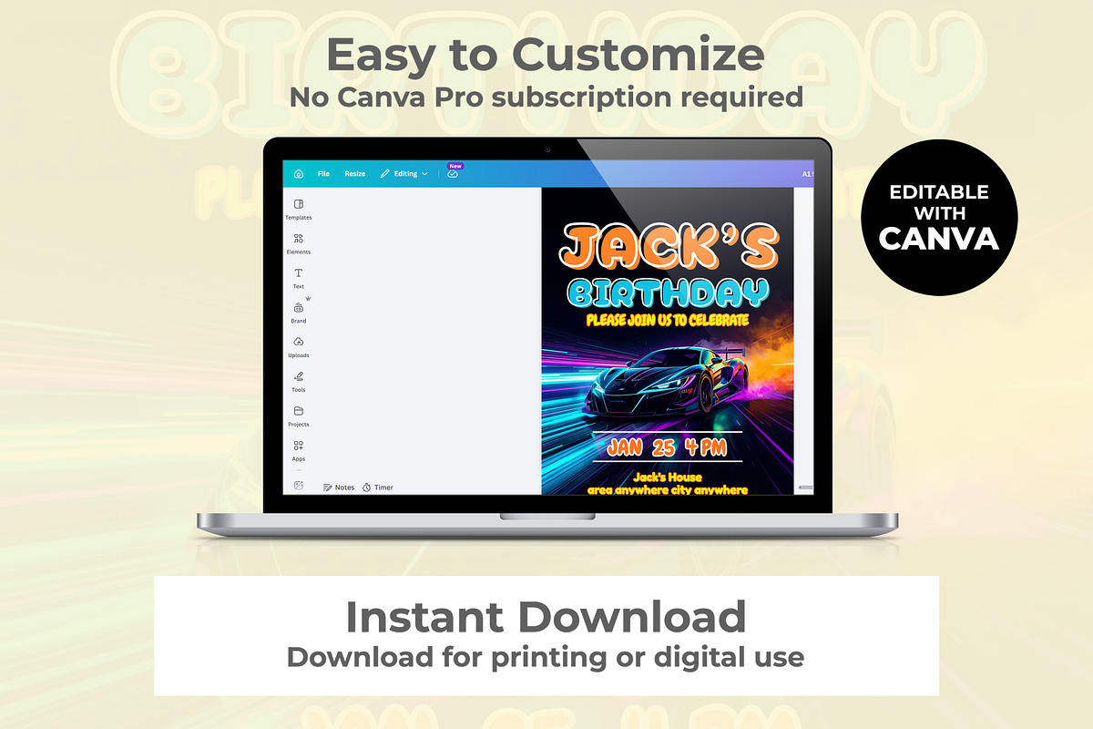 Race Car Canva Birthday Invitation, an Invitation Template by M9 Design (Photo 3 of 4)