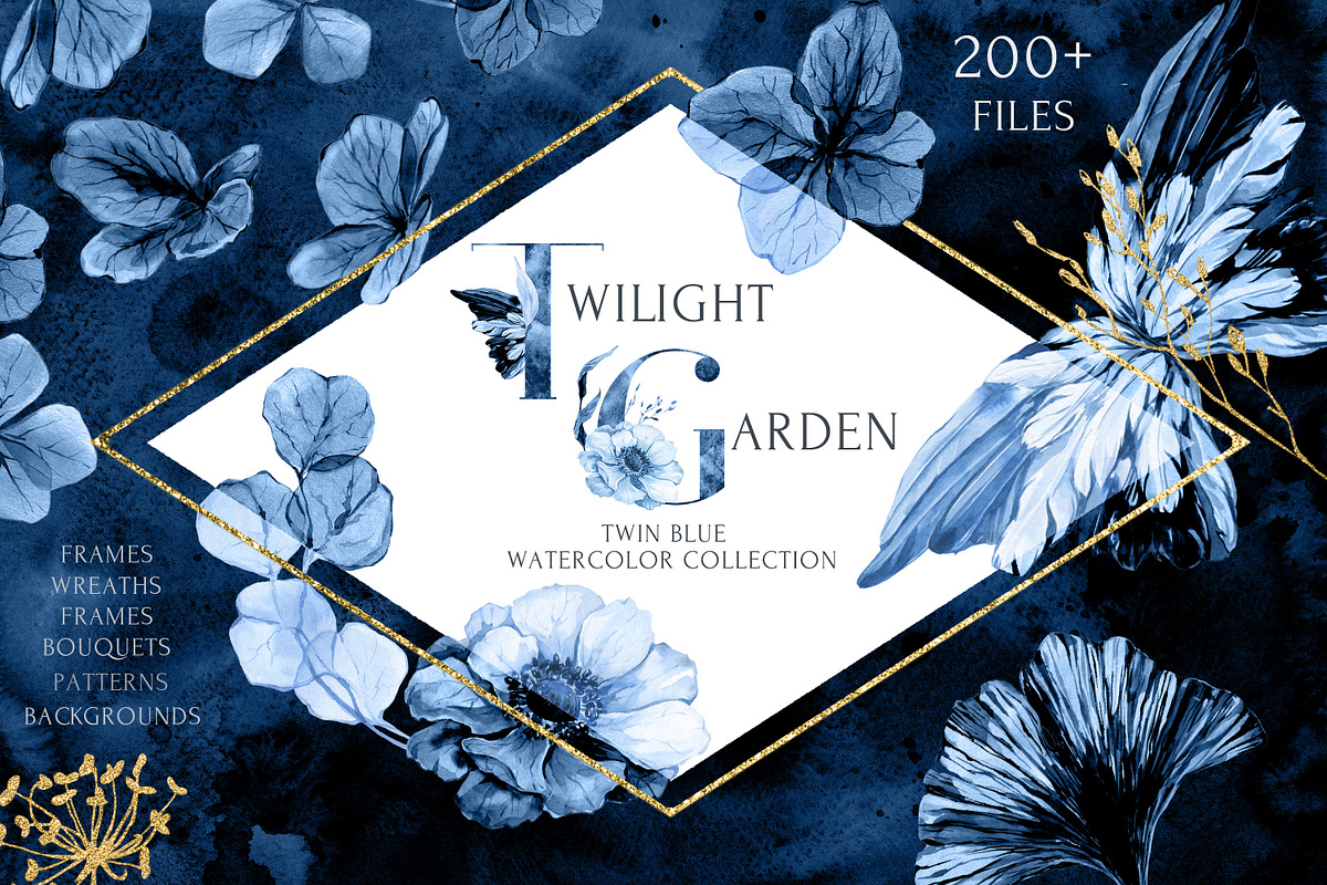 Twilight Garden Blue Watercolor Set, an Object Graphic by Cat In Colour (Photo 1 of 10)