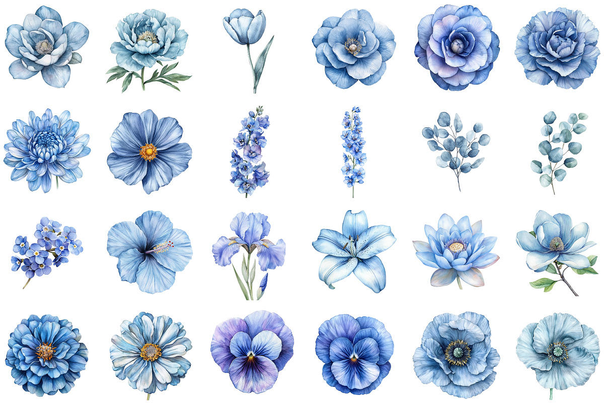 Dusty Blue Floral Clipart Watercolor, an Illustration by Sublimation Artist (Photo 2 of 6)