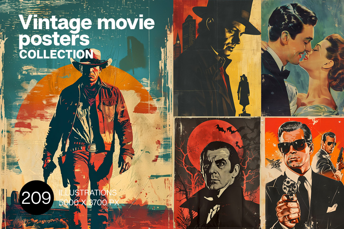 209 Vintage movie posters, a Person Illustration by Handmadefont (Photo 1 of 11)