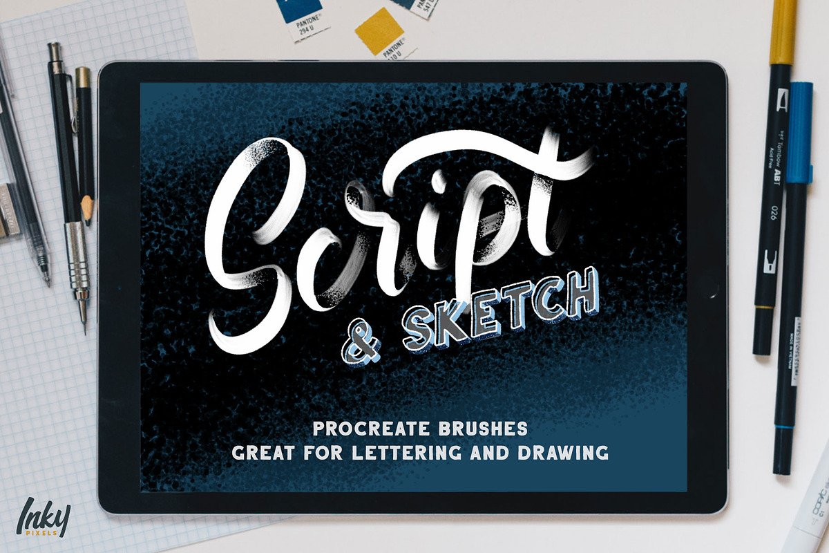 Script & Sketch Procreate Brushes, a Brush Add-On by Inky Pixels (Photo 1 of 15)