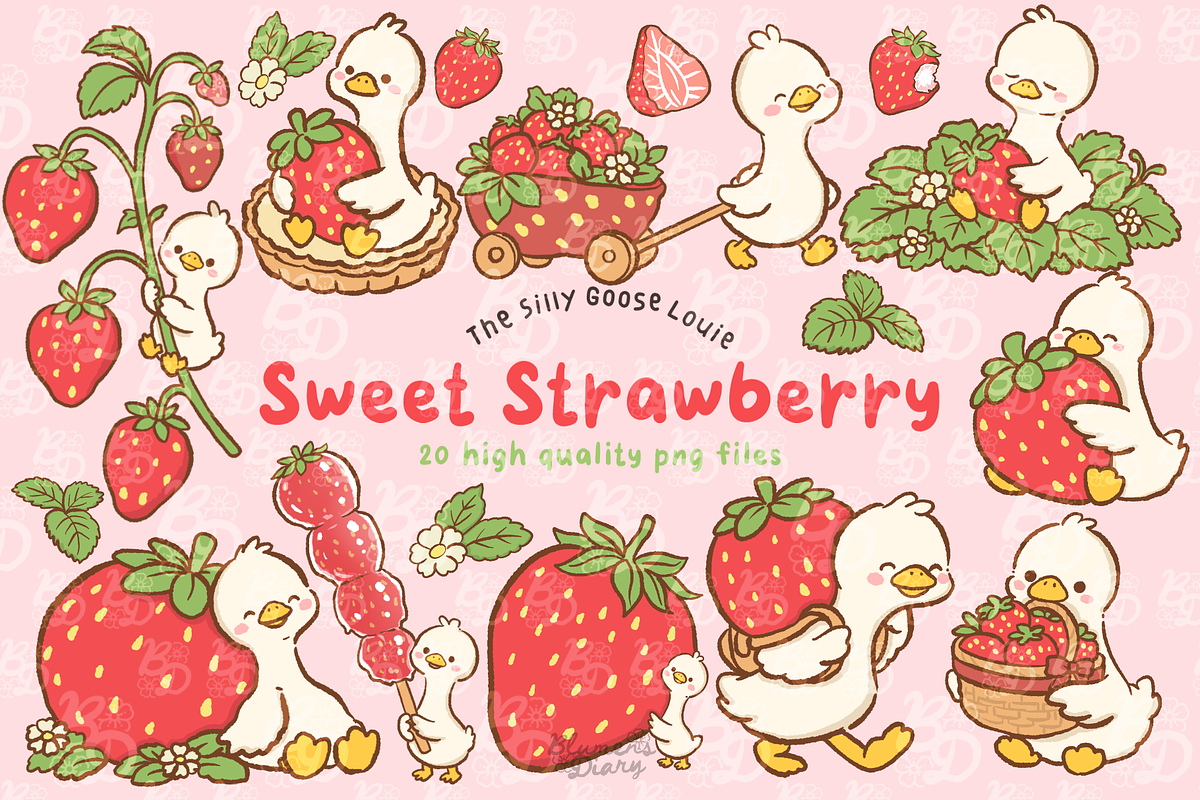 Sweet Strawberry Goose Clipart, an Animal Illustration by Blumensdiary (Photo 1 of 6)