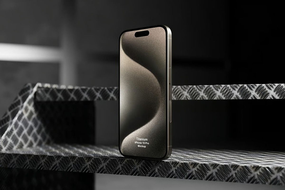 iPhone 15 Pro with Titanium Mockup, an iPhone Mockup by zippypixelstudio (Photo 4 of 5)