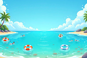 Design a clear blue lagoon on a trop, a Photo by LOGOCREATIVE