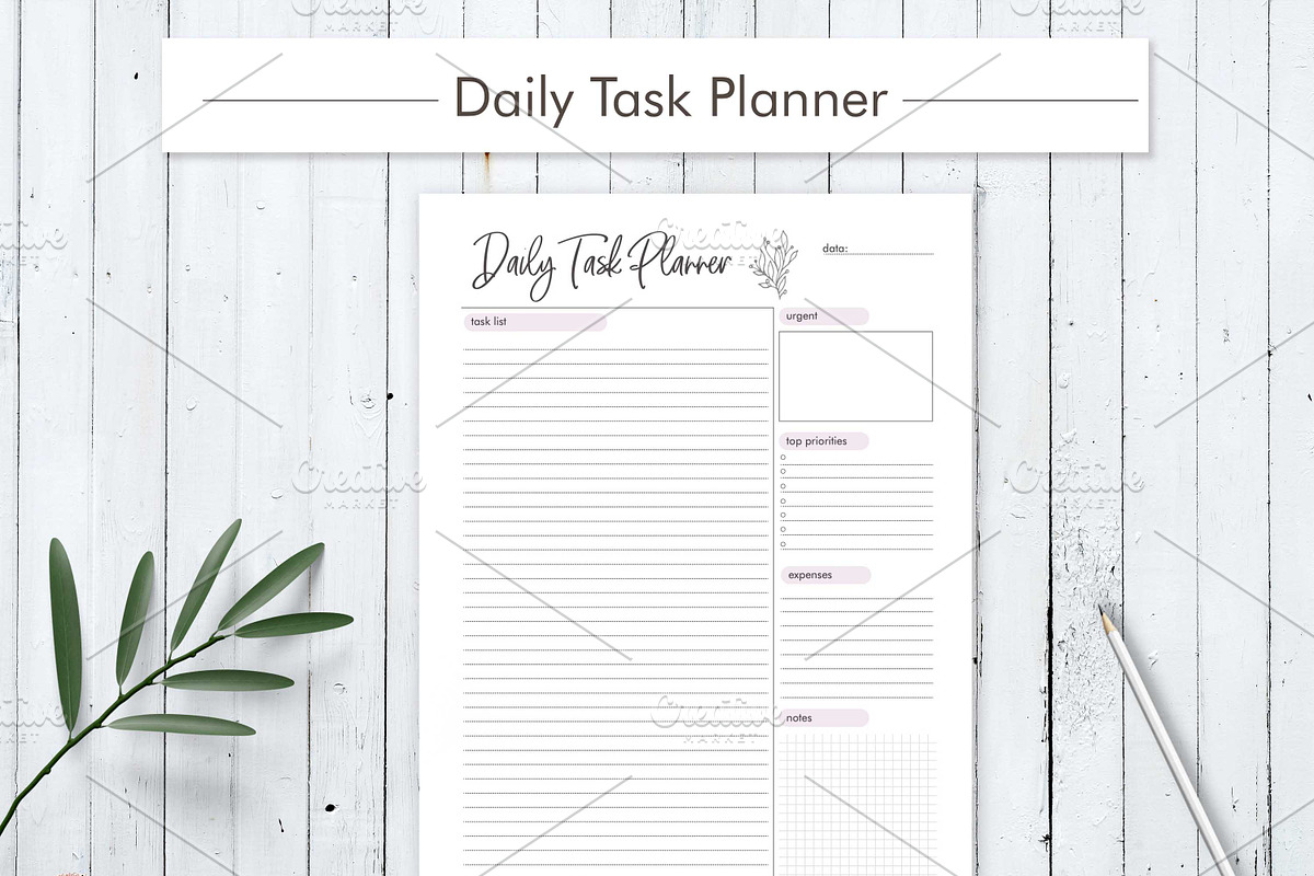 Daily Task Planner Printable, a Stationery Template by HelArtShop (Photo 1 of 2)