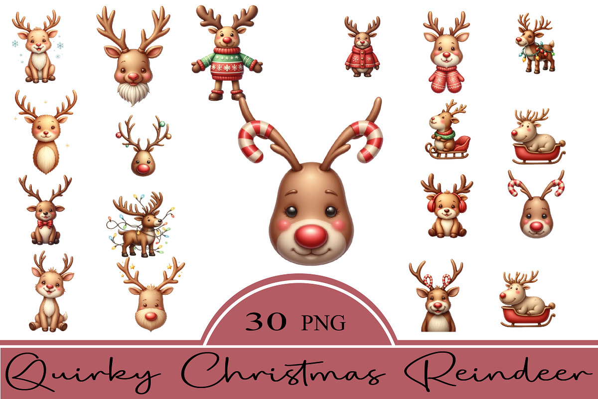 Quirky Christmas Reindeer Clipart Bu, an Illustration by CrexoraLab (Photo 5 of 5)
