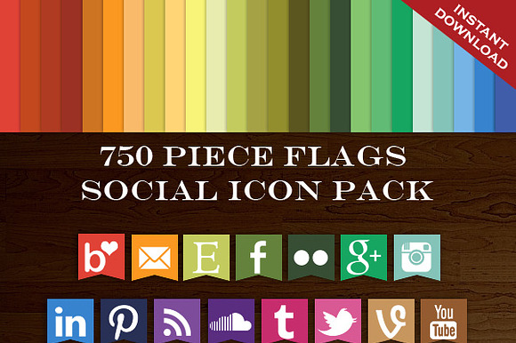 750 Social Media Flag Icon Package