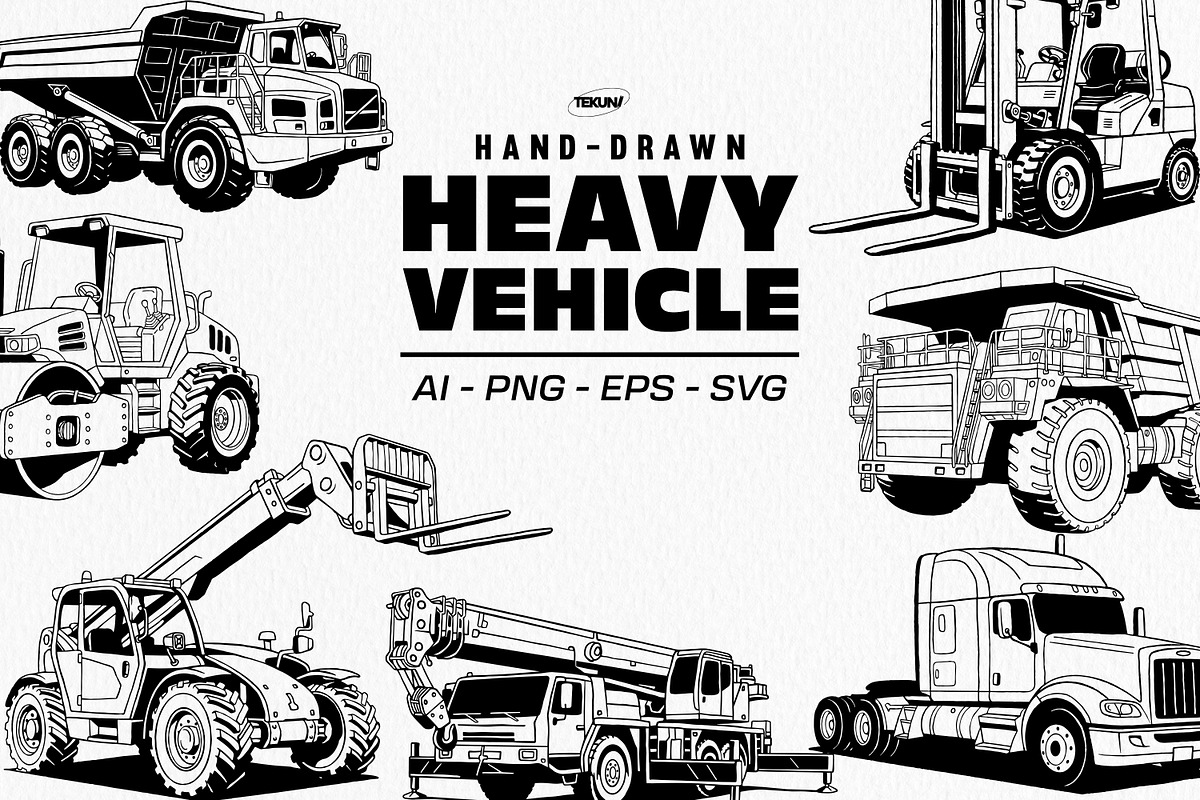 Heavy Vehicle Hand-Drawn Vector, a Transportation Illustration by Tekuni (Photo 1 of 9)