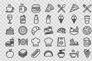 Food Beverage Icon Pack, an Outline Icon by adenpinkstore