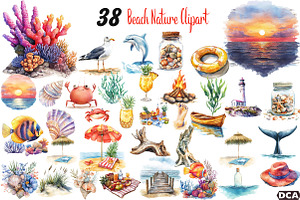 Watercolor Beach Nature Clipart, an Illustration by DreamCafeArt