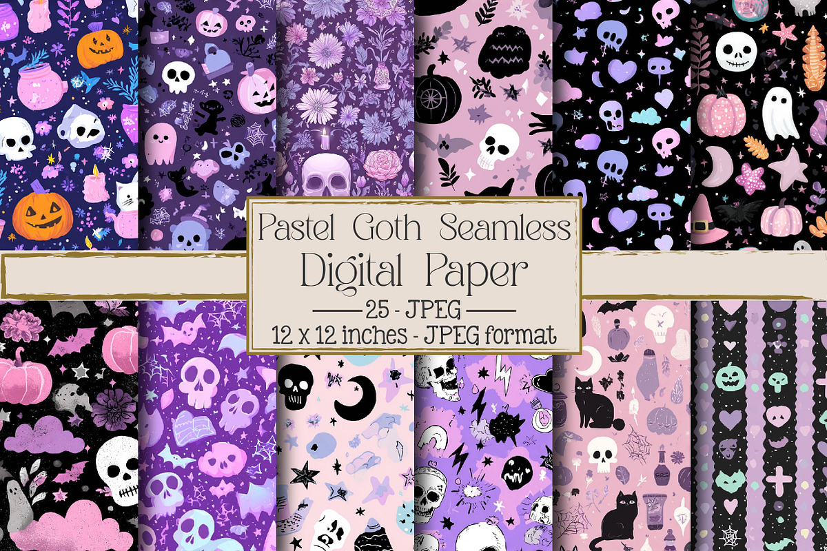 Pastel Witch Seamless Digital Paper, a Texture Illustration by DreamPrint404 (Photo 1 of 5)