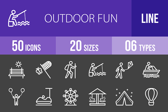50 Outdoor Fun Line Inverted Icons preview 4