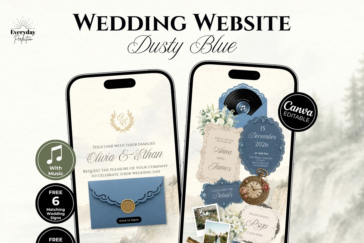 Dusty Blue Wedding Website, a Landing Page Template by Everyday Perfection (Photo 1 of 12)