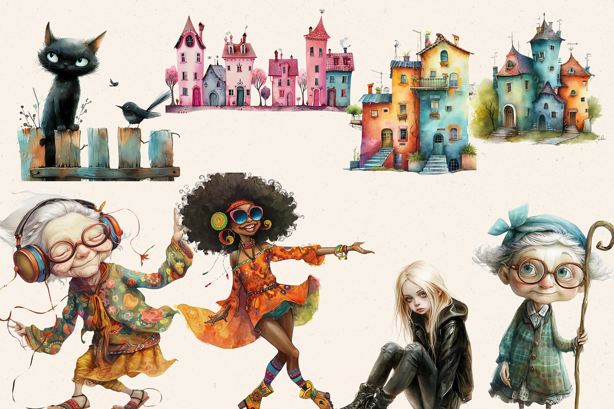 QUIRKY WHIMSICAL VILLAGE CLIPART, a Person Illustration by Daring Digies (Photo 4 of 5)